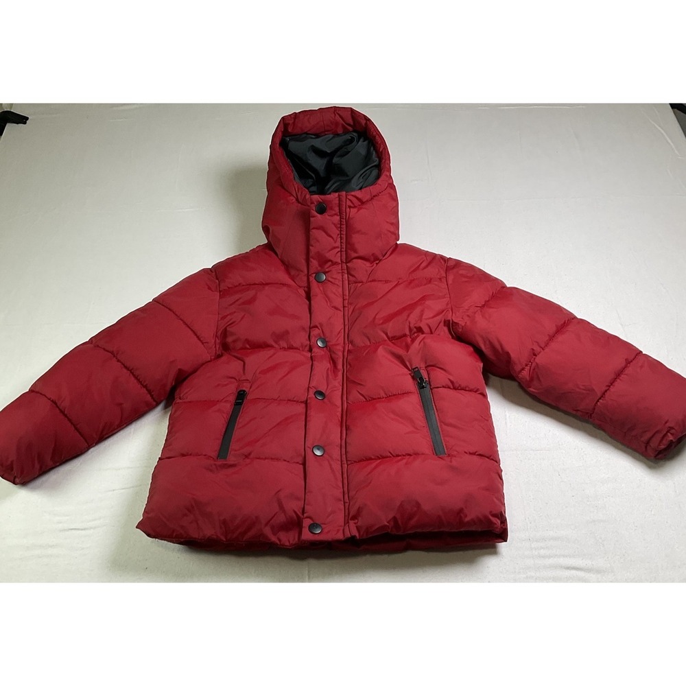 Zara Boys Sz 6 Red and Black Puffer Coat Winter Snow Warm Zipper/Snaps